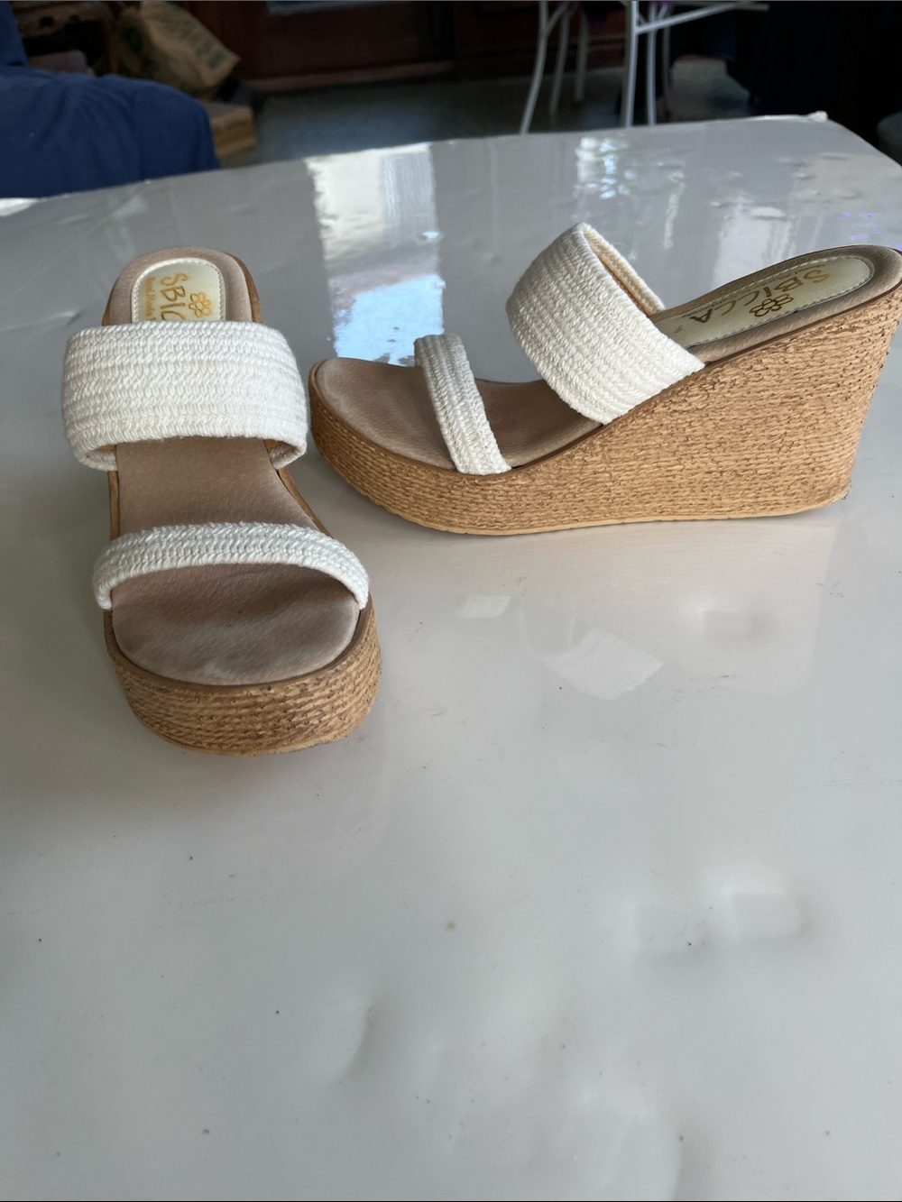 Sbicca Cream Woven Two-Strap Espadrille Wedge Sandals